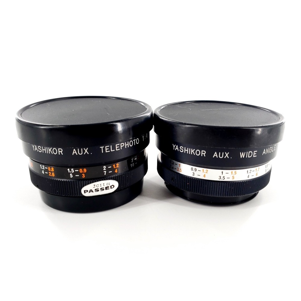 Yashikor Aux Telephoto & Wide Angle 1:4 Lenses Y004 w/ Covers & Skylight Filters